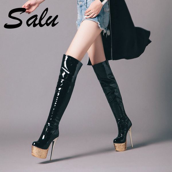salu pu over the knee women boots super high heels platform boot round toe female shoes new winter warm footwear size 42 43 44, Black
salu pu over the knee women boots super high heels platform boot round toe female shoes new winter warm footwear size 42 43 44, Black