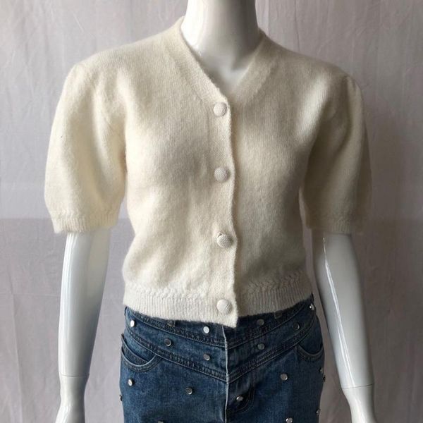 women sweater 2020 early spring new puff sleeve short sleeve knit mohair sweater cardigan, White
women sweater 2020 early spring new puff sleeve short sleeve knit mohair sweater cardigan, White