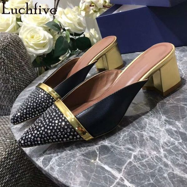 studded crystal pointy toe women slippers chunky heels shoes woman metal decor slides ladies shoes gold party, Black
studded crystal pointy toe women slippers chunky heels shoes woman metal decor slides ladies shoes gold party, Black