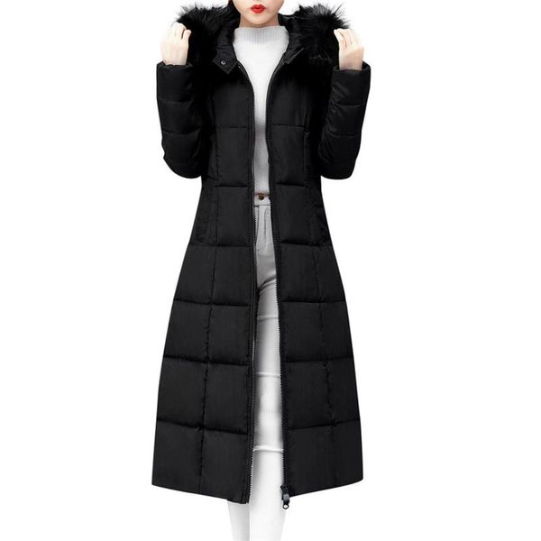 elegant winter jacket for women outerwear faux fur hooded coat long cotton-padded jackets pocket coats winter coat women, Black 
elegant winter jacket for women outerwear faux fur hooded coat long cotton-padded jackets pocket coats winter coat women, Black