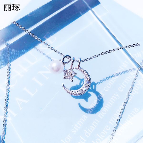 s925 metalr initial necklace female stars moon inlaid crystal zircon pearl necklace sweet japan and south korea, Silver
s925 metalr initial necklace female stars moon inlaid crystal zircon pearl necklace sweet japan and south korea, Silver