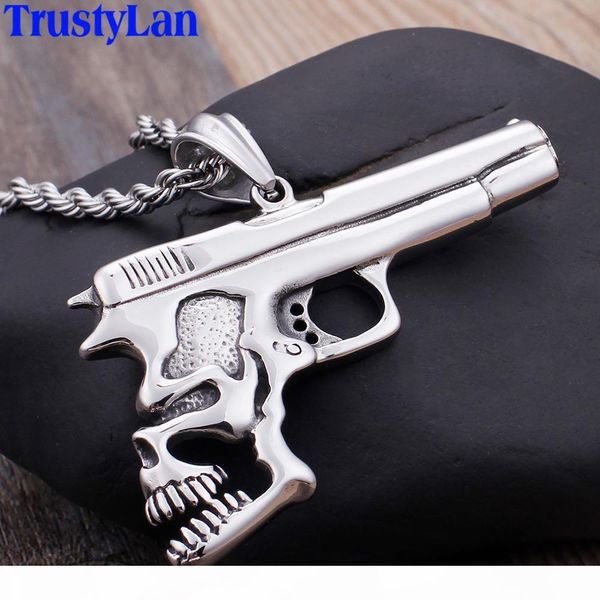 personality men's pistol shape necklaces & pendants friends skull pendant for men casting stainless steel biker jewelry new, Silver 
personality men's pistol shape necklaces & pendants friends skull pendant for men casting stainless steel biker jewelry new, Silver