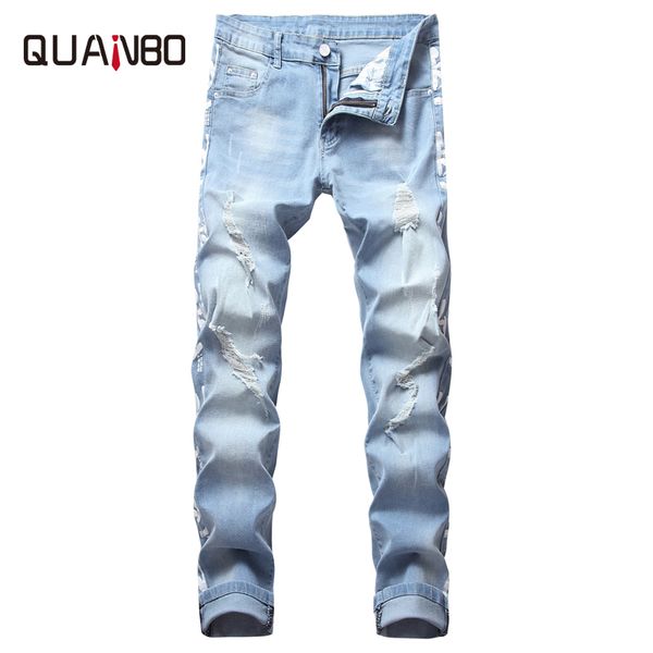 quanbo 2020 new hole ripped stretch printing black jeans mens slim straight fashion denim cotton trousers street jeans brand, Blue
quanbo 2020 new hole ripped stretch printing black jeans mens slim straight fashion denim cotton trousers street jeans brand, Blue