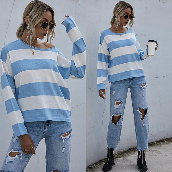 european and american autumn and winter new style striped casual loose round neck warm long-sleeved knitted sweater women, White;black
european and american autumn and winter new style striped casual loose round neck warm long-sleeved knitted sweater women, White;black