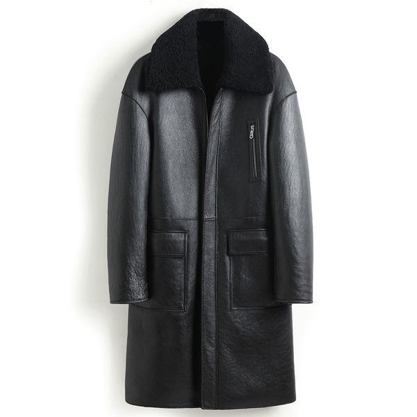 men's leather & faux sheep shearling genuine jacket men winter real fur coat sheepskin coats double-sided wear 8408 kj3633, Black
men's leather & faux sheep shearling genuine jacket men winter real fur coat sheepskin coats double-sided wear 8408 kj3633, Black