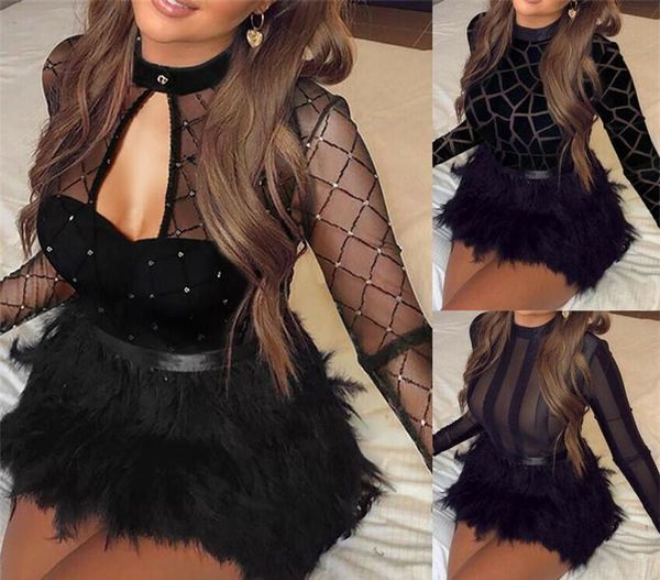 women mesh see through long sleeve dress clubwear fur patchwork trutleneck bandage bodycon evening party short mini0063, Black;gray
women mesh see through long sleeve dress clubwear fur patchwork trutleneck bandage bodycon evening party short mini0063, Black;gray