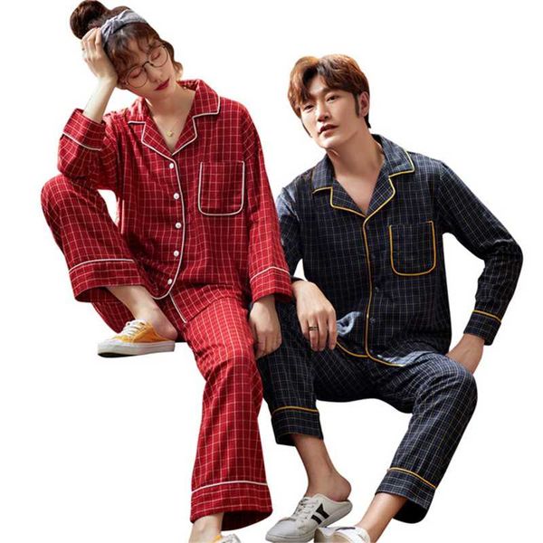 men's sleepwear couple pajamas spring and autumn korean 2021 cotton simple plaid home clothes can be worn outside pijama pareja, Black;brown
men's sleepwear couple pajamas spring and autumn korean 2021 cotton simple plaid home clothes can be worn outside pijama pareja, Black;brown