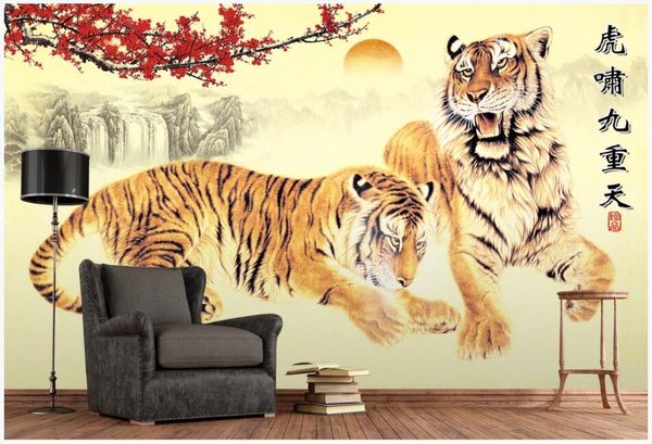 wallpaper 3d custom p mural on the wall double tiger tv background home decor living room wallpaper for walls 3 d