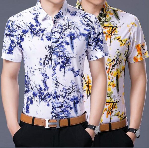 men's casual shirts 2021 floral print men short sleeve cotton flower hawaiian dress shirt slim fit flowera male, White;black
men's casual shirts 2021 floral print men short sleeve cotton flower hawaiian dress shirt slim fit flowera male, White;black