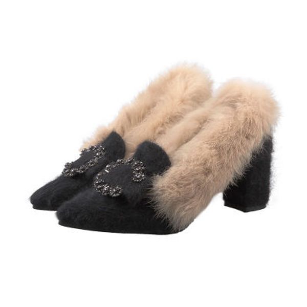 2020 winter women's shoes plush fashion plus velvet wild medium thick with large size with heel shoes, Black
2020 winter women's shoes plush fashion plus velvet wild medium thick with large size with heel shoes, Black