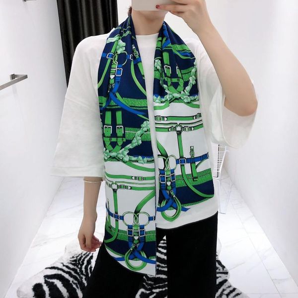 2020 new design double-deck twill belt chain women long silk scarf fashion neckerchief silk scarves head scarf handkerchief, Blue;gray
2020 new design double-deck twill belt chain women long silk scarf fashion neckerchief silk scarves head scarf handkerchief, Blue;gray