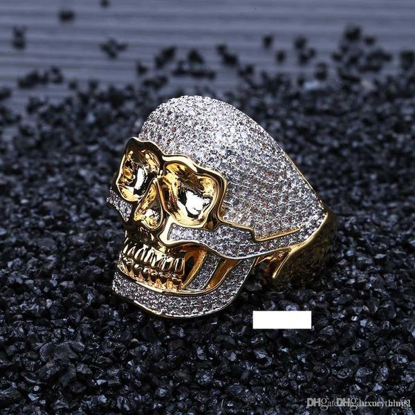 

hip hop copper two tone skull ring iced out micro paved cubic zircon punk fahion ring for men women, Silver