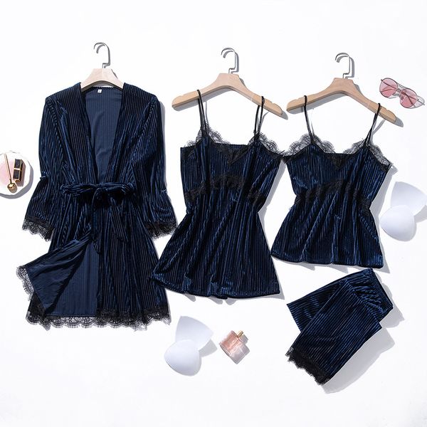 lady four piece pajamas velour strap pants sleepwear sets woman home wear nightgown suit kimono sleep robe bath gown, Black;red
lady four piece pajamas velour strap pants sleepwear sets woman home wear nightgown suit kimono sleep robe bath gown, Black;red