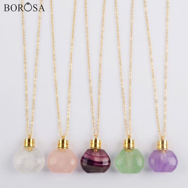 borosa clear crystal essential oil bottle pendant necklace fluorite amethysts perfume bottle pendant necklace for women g1978, Silver