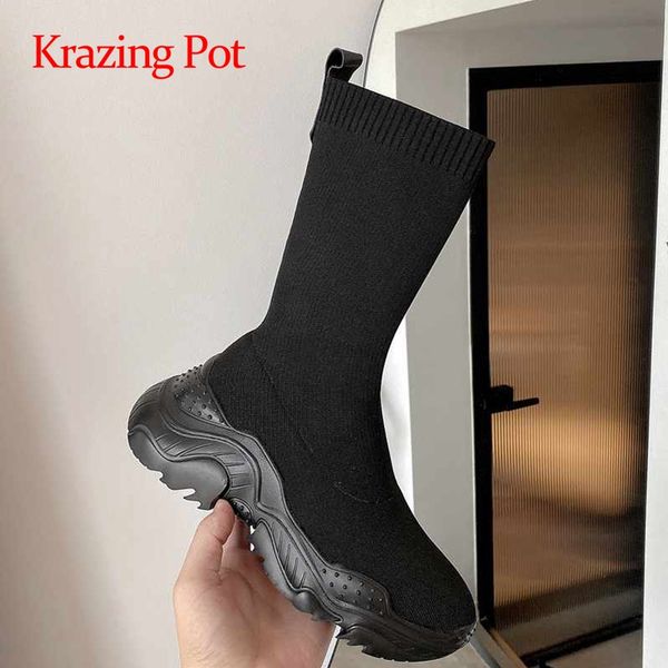 krazing pot sock boots knitting sports style leisure coolest round toe high square heel slip on young lady mid-calf boots l19, Black
krazing pot sock boots knitting sports style leisure coolest round toe high square heel slip on young lady mid-calf boots l19, Black