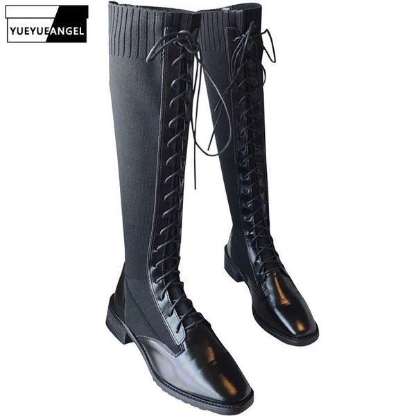 boots fashion winter women lace up knee high strechy patchwork shoes square toe block low heels bikers riding knight, Black
boots fashion winter women lace up knee high strechy patchwork shoes square toe block low heels bikers riding knight, Black