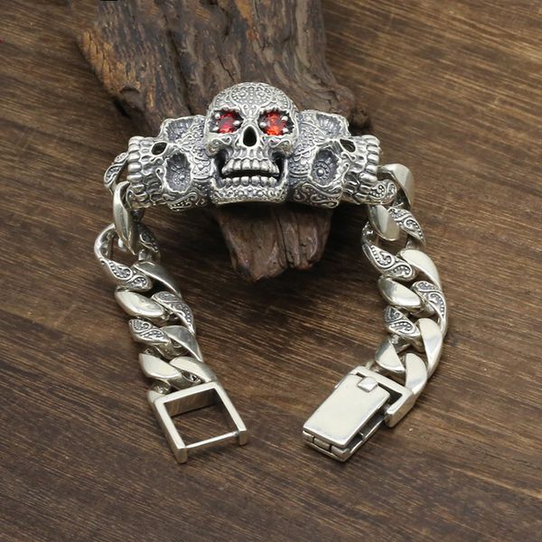 925 sterling silver jewelry men women inlaid natural stone punk skull charm chain bracelet bangle, Black
925 sterling silver jewelry men women inlaid natural stone punk skull charm chain bracelet bangle, Black