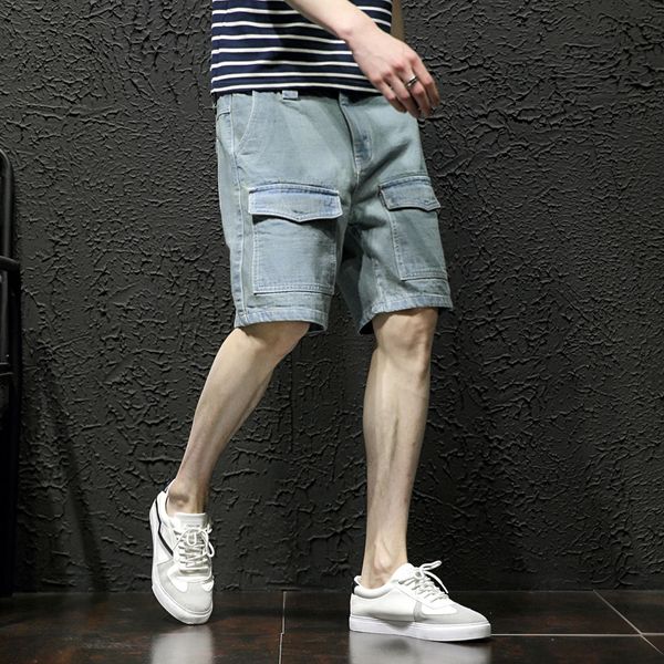casual fashion shorts men jeans pockets straight knee length punk short denim trousers summer hip hop jeans homme, Blue
casual fashion shorts men jeans pockets straight knee length punk short denim trousers summer hip hop jeans homme, Blue