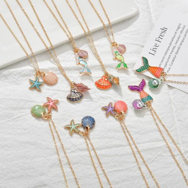 bohemian double meimaid tail pendant necklaces for women vintage colorful shell starfish summer beach charm choker necklaces, Silver
bohemian double meimaid tail pendant necklaces for women vintage colorful shell starfish summer beach charm choker necklaces, Silver