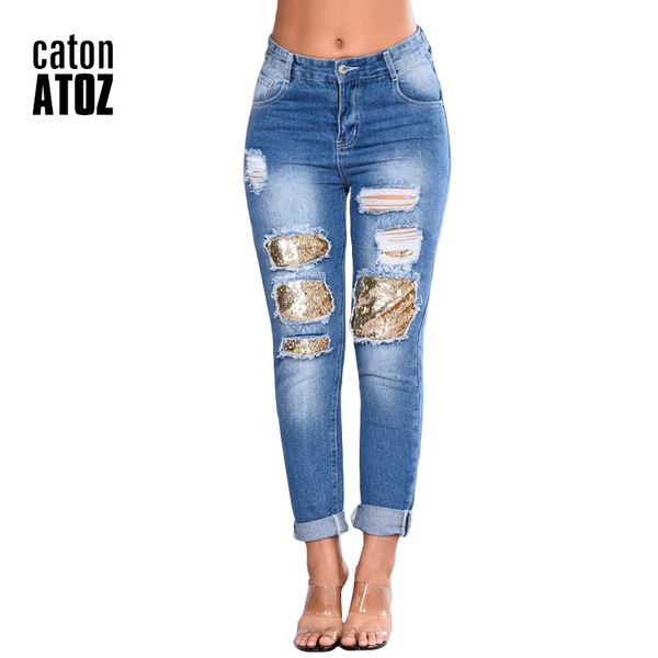 catonatoz 2162 new women high waisted jeans ripped denim pants trousers gold sequins spliced boyfriend jeans calca, Blue
catonatoz 2162 new women high waisted jeans ripped denim pants trousers gold sequins spliced boyfriend jeans calca, Blue