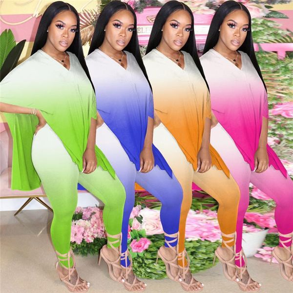 female designer tracksuits irregular two piece sets v neck two piece pants womens tight clothing gradient, White
female designer tracksuits irregular two piece sets v neck two piece pants womens tight clothing gradient, White