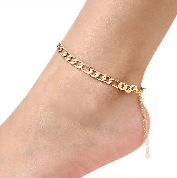 

2019 Cuban Link Chain Anklet Summer Jewelry Foot Bracelet For Men/Women 18K Real Gold/Platinum Plated Simple Link Chain Barefoot Sandals