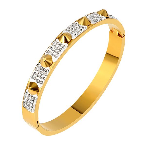 luxury rivet stainless steel bangle bracelet trendy cz gold bangle cone bangles for women jewelry gift, Black
luxury rivet stainless steel bangle bracelet trendy cz gold bangle cone bangles for women jewelry gift, Black