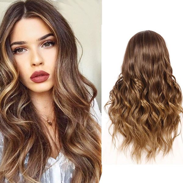long ombre brown high density temperature synthetic wig women glueless wavy cosplay hair wig, Black
long ombre brown high density temperature synthetic wig women glueless wavy cosplay hair wig, Black