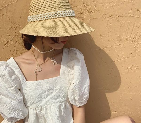 small sweet wind pure handmade pearl cap new dovetail straw lafite sun hat bucket hats, Blue;gray
small sweet wind pure handmade pearl cap new dovetail straw lafite sun hat bucket hats, Blue;gray