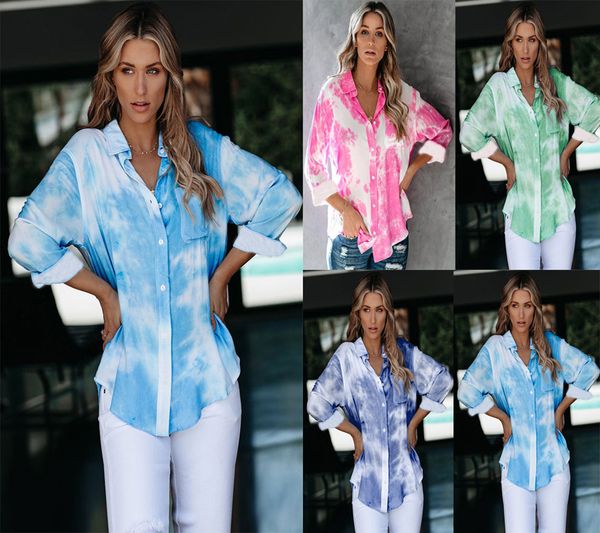 women fashion tie dye button long sleeve shirts blouses with pocket decoration girl casual blouse, White
women fashion tie dye button long sleeve shirts blouses with pocket decoration girl casual blouse, White
