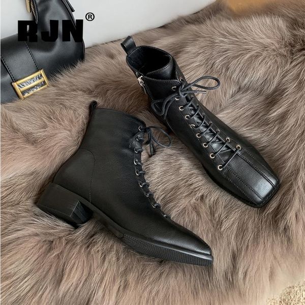 rjn new stylish ankle boots breathable cow leather lace-up boots classic square toe low-heel shoes women ro352, Black
rjn new stylish ankle boots breathable cow leather lace-up boots classic square toe low-heel shoes women ro352, Black