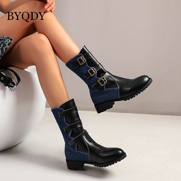 byqdy chunky heels colorful stitching boots pu leather shoes woman round toe 3 metal buckle horse riding boots winter plus 41-46, Black
byqdy chunky heels colorful stitching boots pu leather shoes woman round toe 3 metal buckle horse riding boots winter plus 41-46, Black