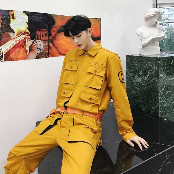 new male long sleeve spring autumn men jumpsuit piece pants overalls tooling yellow pink black, Blue
new male long sleeve spring autumn men jumpsuit piece pants overalls tooling yellow pink black, Blue
