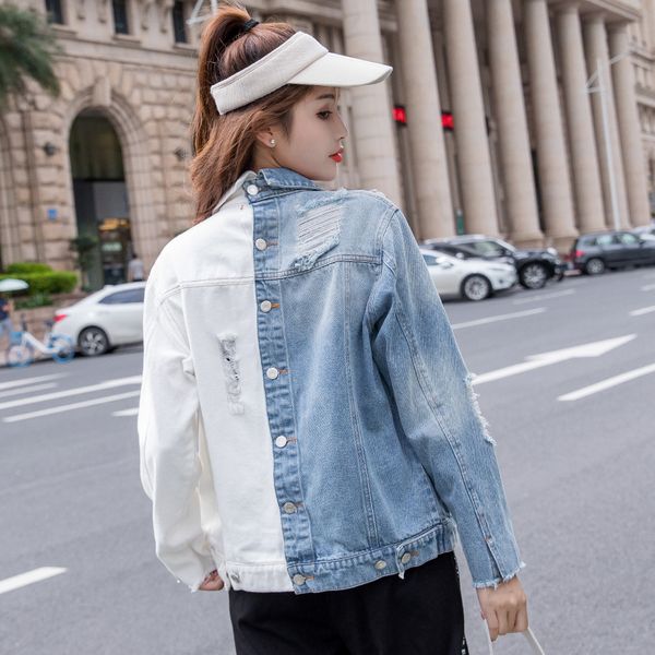 new jeans jacket women 2020 spring long sleeve hole denim jacket fashion patchwork jeans coat female loose basic coat tide g331, Black;brown
new jeans jacket women 2020 spring long sleeve hole denim jacket fashion patchwork jeans coat female loose basic coat tide g331, Black;brown
