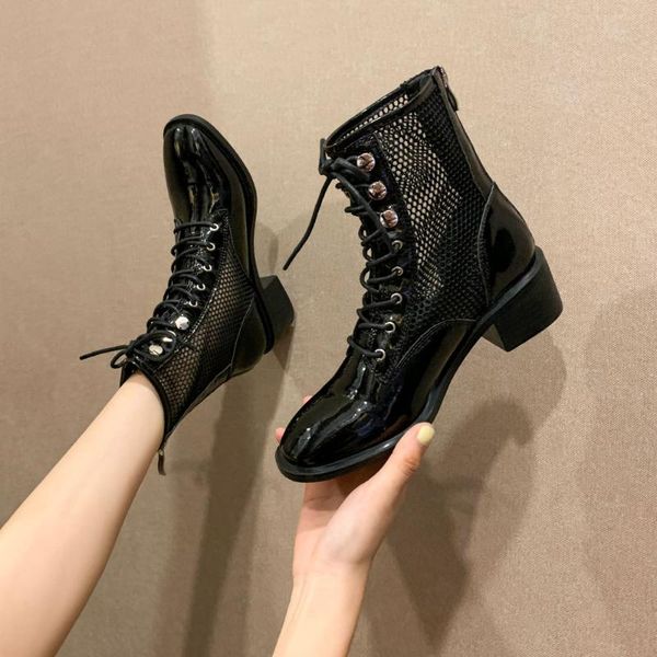 2020 new thick heel tennis boots hollow single boot breathable mesh boots women's summer and autumn lace up, Black
2020 new thick heel tennis boots hollow single boot breathable mesh boots women's summer and autumn lace up, Black