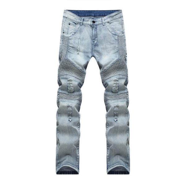 men's jeans fashion 2021 spring autumn euro design casual pleated fold distressed straight biker locomotive pencil skinny men, Blue
men's jeans fashion 2021 spring autumn euro design casual pleated fold distressed straight biker locomotive pencil skinny men, Blue