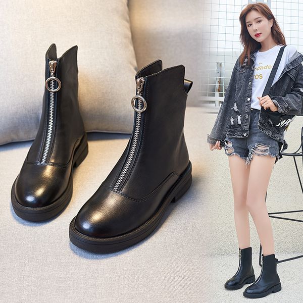 boots women's genuine leather 2020 autumn new women's boots flat england style front zipper short wom, Black
boots women's genuine leather 2020 autumn new women's boots flat england style front zipper short wom, Black