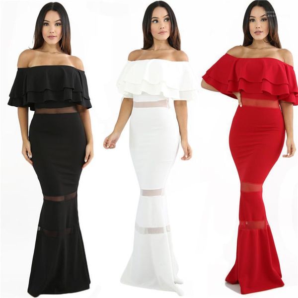 color summer dress designer slash neck mermaid dresses fashion club petal sleeve clothes women solid, White;black
color summer dress designer slash neck mermaid dresses fashion club petal sleeve clothes women solid, White;black