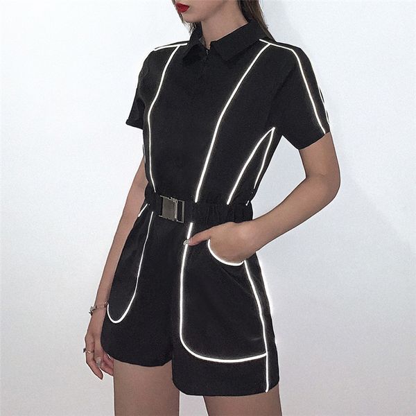 black reflective strip women rompers jumpsuit high waist zipper buckle belt club playsuit one piece outfit combinaison short, Black;white
black reflective strip women rompers jumpsuit high waist zipper buckle belt club playsuit one piece outfit combinaison short, Black;white