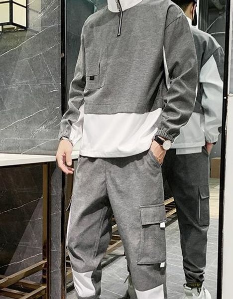 panelled mens designer tracksuits fashion zipper neck panelled long pants mens 2pcs sets casual sports males clothing, Gray
panelled mens designer tracksuits fashion zipper neck panelled long pants mens 2pcs sets casual sports males clothing, Gray