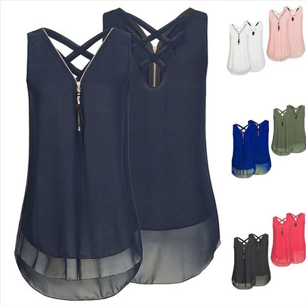 2020 solid new summer women blouse ladies loose sleeveless tank cross back hem layed zipper v neck shirt, White
2020 solid new summer women blouse ladies loose sleeveless tank cross back hem layed zipper v neck shirt, White