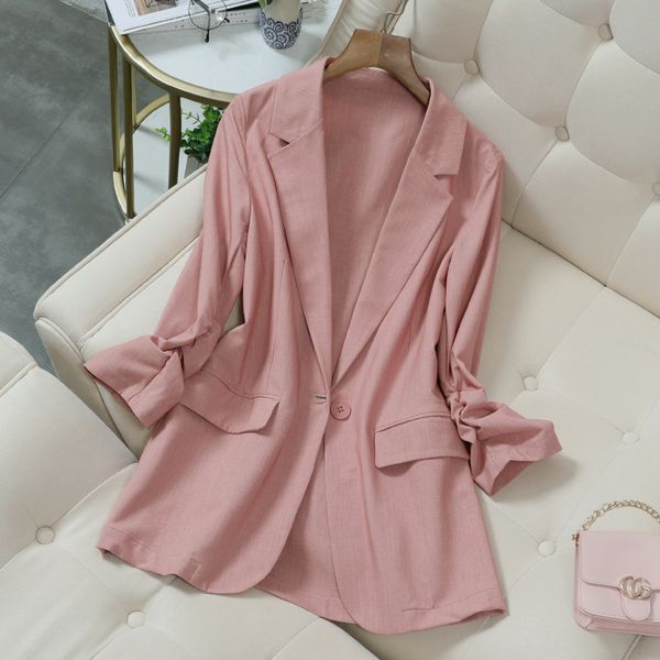 women's suits & blazers spring 2021 elegant black one-button women blazer fashion vintage cotton linen thin loose work wear outerwear, White;black
women's suits & blazers spring 2021 elegant black one-button women blazer fashion vintage cotton linen thin loose work wear outerwear, White;black