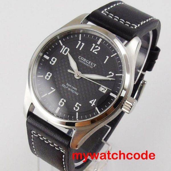 40mm corgeut black dial date window 316l stainless steel case black leather strap nh35 self-winding movement men's watch, Slivery;brown
40mm corgeut black dial date window 316l stainless steel case black leather strap nh35 self-winding movement men's watch, Slivery;brown
