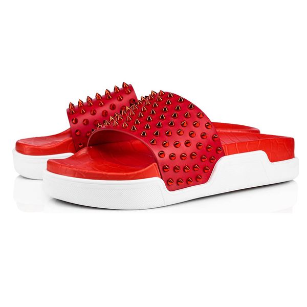 2020 fashion designer slippers red bottoms sandals spikes pool fun embellished studded slides mens sport slide house platform with box, Black
2020 fashion designer slippers red bottoms sandals spikes pool fun embellished studded slides mens sport slide house platform with box, Black