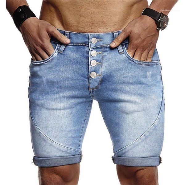 knee length mens designer short jeans slim male denim short pants with zipper solid color cuffs bleached mens jeans summer vintage, Blue
knee length mens designer short jeans slim male denim short pants with zipper solid color cuffs bleached mens jeans summer vintage, Blue