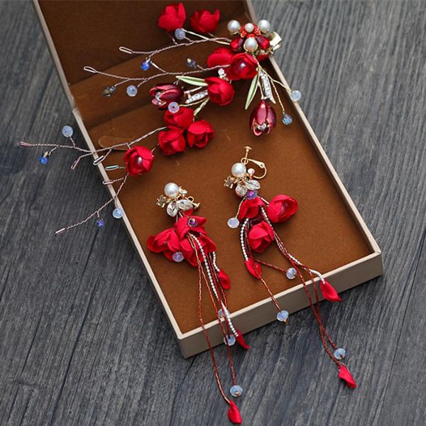 china red rose flowers beads long tassle barrettes earrings suit brides hair decoration wedding hair accessories, Golden;silver
china red rose flowers beads long tassle barrettes earrings suit brides hair decoration wedding hair accessories, Golden;silver