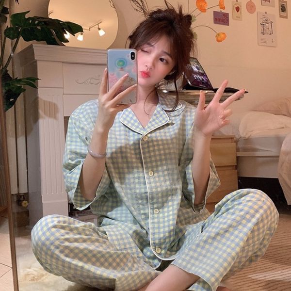korean ins women's summer new style pajamas pajamasghost horse style self-reserved pajamas suit fresh summer plaid suit gtntc, Gray
korean ins women's summer new style pajamas pajamasghost horse style self-reserved pajamas suit fresh summer plaid suit gtntc, Gray