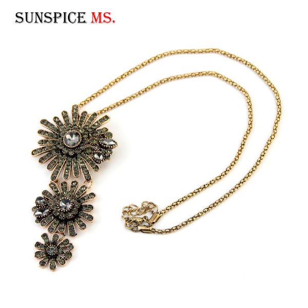 pendant necklaces sunspicems vintage grey crystal flower necklace for women antique gold color long party jewelry gift, Silver
pendant necklaces sunspicems vintage grey crystal flower necklace for women antique gold color long party jewelry gift, Silver