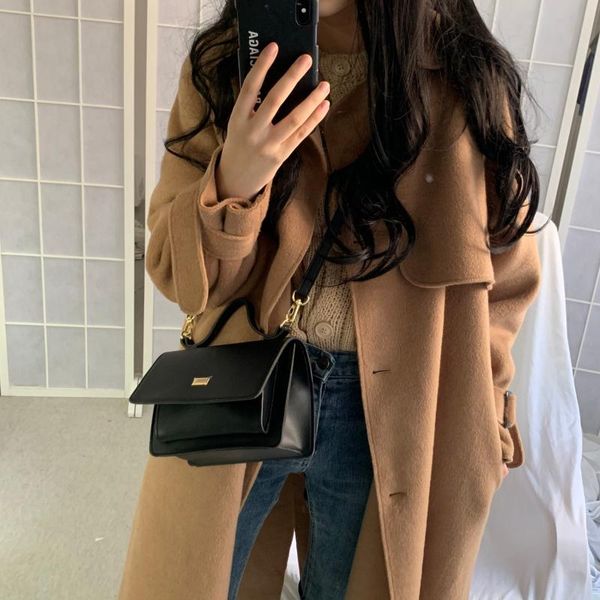 korean chic retro loose lapel woolen trench coat with sashes new fashion holiday comfortable solid color trench coat, Tan;black
korean chic retro loose lapel woolen trench coat with sashes new fashion holiday comfortable solid color trench coat, Tan;black