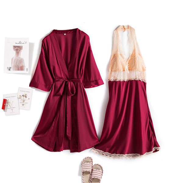 2pcs nighty&robe suit women homewear sleepwear bride bridesmaid wedding robe lace patchwork nightie kimono bathrobe gown, Black;red
2pcs nighty&robe suit women homewear sleepwear bride bridesmaid wedding robe lace patchwork nightie kimono bathrobe gown, Black;red
